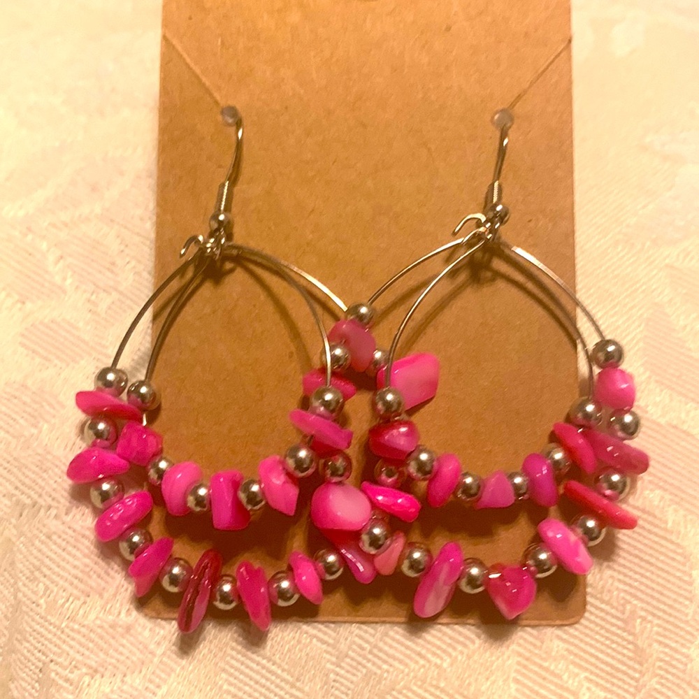 Pink gemstone chip earrings